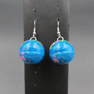 Silver Plated Earth Globe Dangle Earrings B944